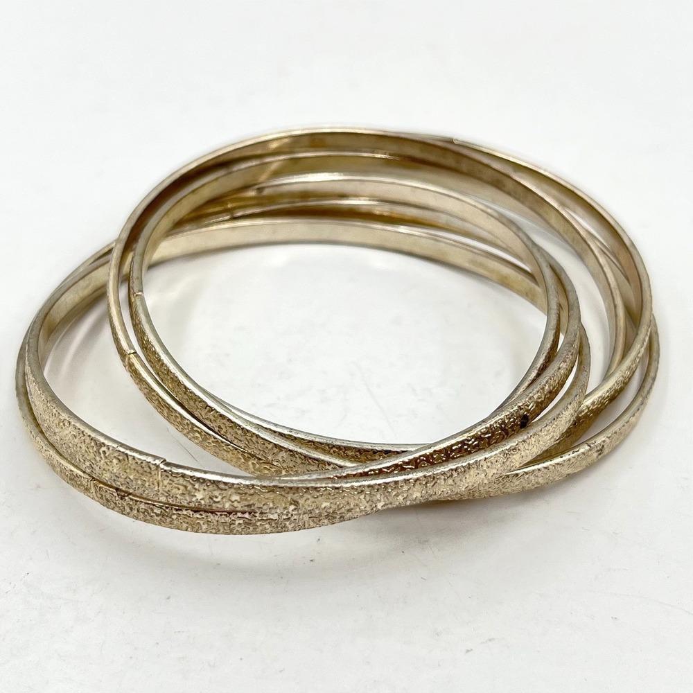 Vintage Silver Tone Multi-Band Rolling Bangle Bracelet Textured Set of 6 Classic
